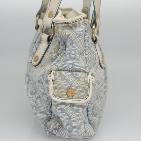 CELINE C Macadam Canvas Tote Bag Light Blue White gold Auth ar13244 - Picture 6 of 15